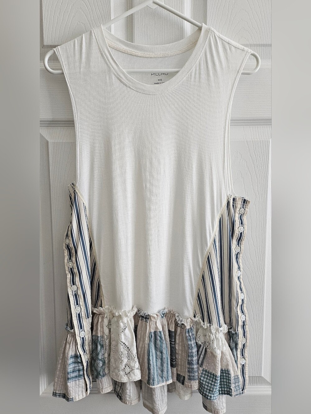 Pelcro XXS T-Shirt Mixed Fabric Button Ruffle Hem